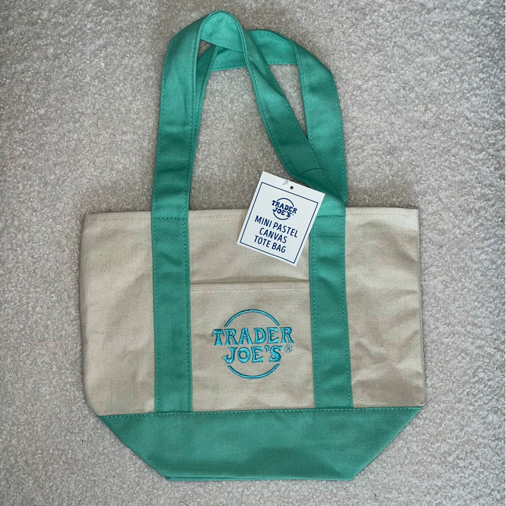 Trader Joe’s Mini Canvas Tote Bag - Green and Blue Pastel